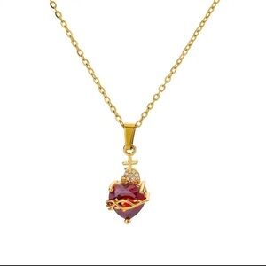 18K Gold Plated Sacred Heart with Natural Red and White Zircon Gemstones